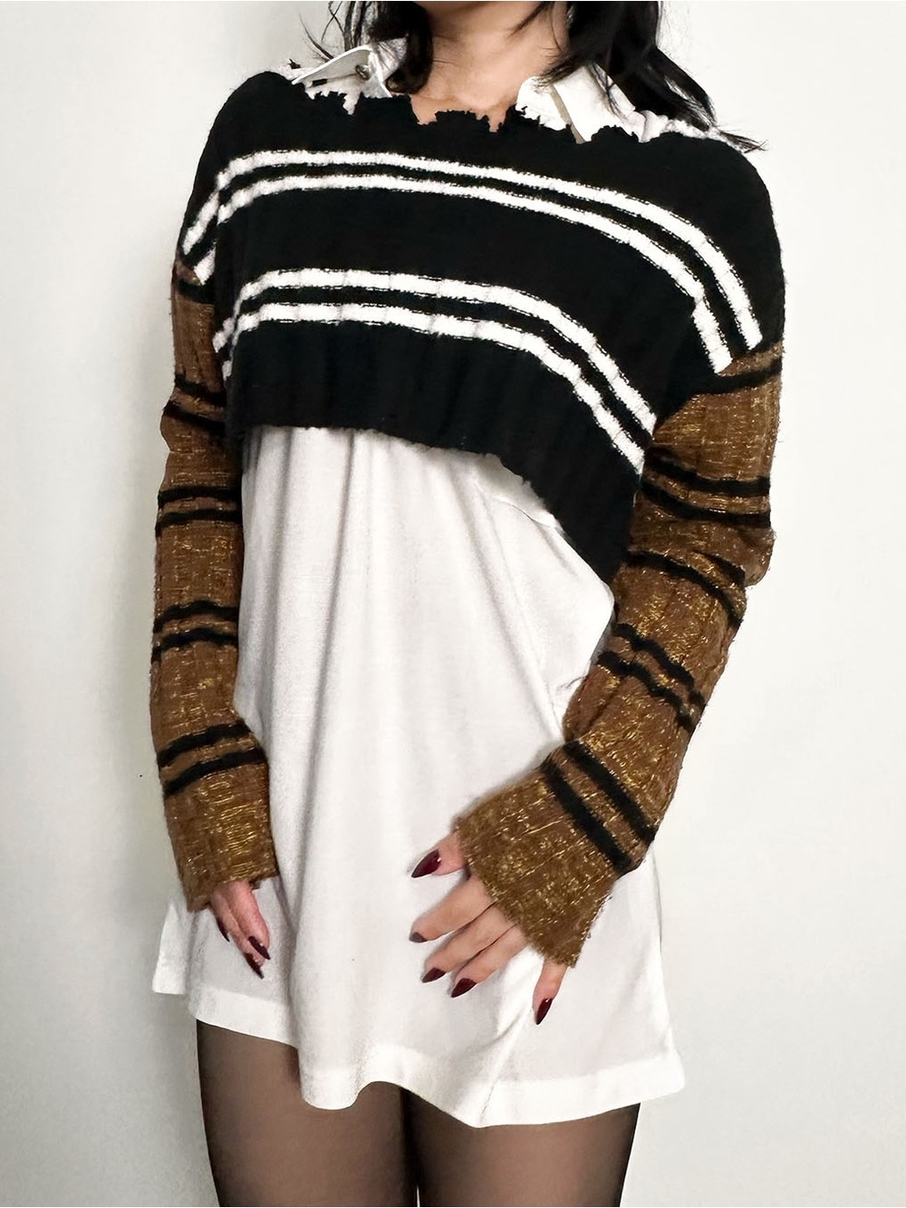 Urban Outfitters Striped Cropped Off-Shoulder Sweater